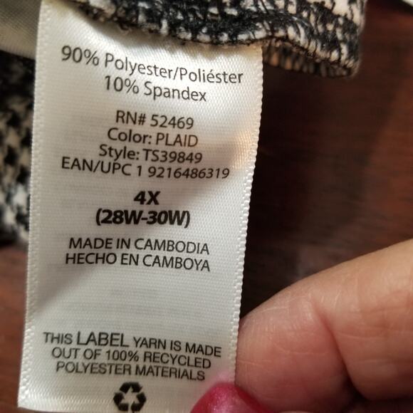 NWT's Terra & Sky Women's Maxi BLACK/WHITE PLAID HOUNDSTOOTH Side Slits Size 4X - Picture 6 of 7